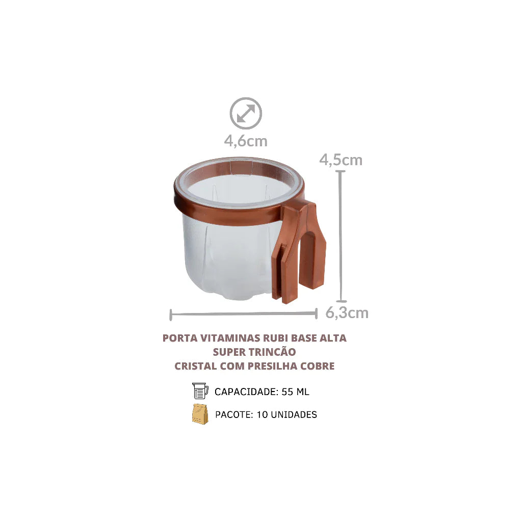 PORTA VITAMINA RUBI TRINCÃO CRISTAL COM PRESILHA COBRE COD R3.1