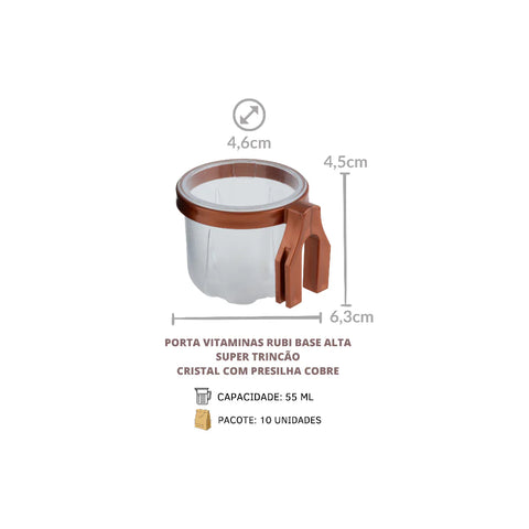 PORTA VITAMINA RUBI TRINCÃO CRISTAL COM PRESILHA COBRE COD R3.1